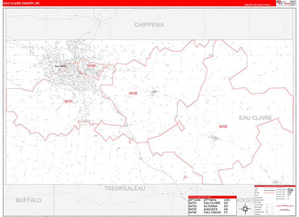 Eau Claire County, WI Zip Code Wall Map